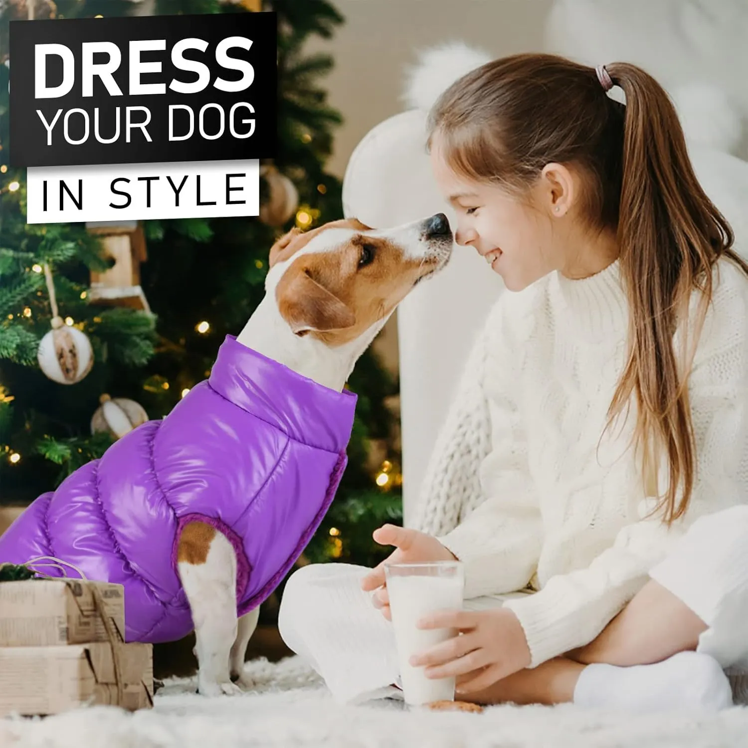 AOFITEE Dog Coat, Waterproof Snowsuit, Fleece Puffer Jacket, Pet Winter Vest, Dog Cold Weather Coats, Purple, 3XL