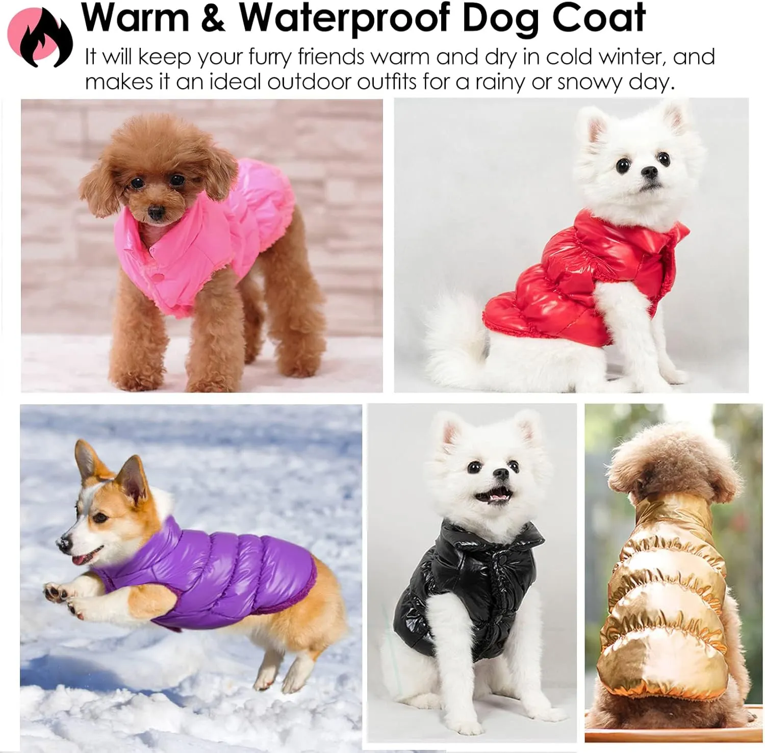 AOFITEE Dog Coat, Waterproof Snowsuit, Fleece Puffer Jacket, Pet Winter Vest, Dog Cold Weather Coats, Purple, 3XL