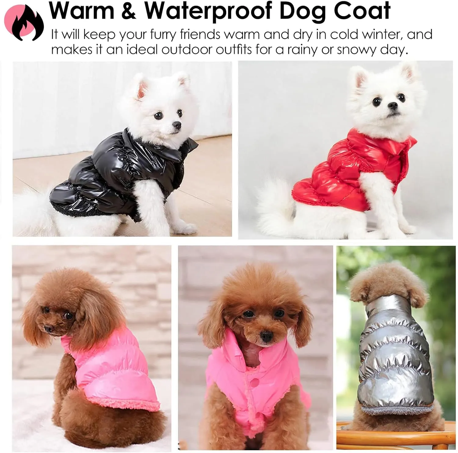 AOFITEE Waterproof Dog Jacket - Winter Coat for Small Medium Dogs, Fleece Snowsuit, Warm Puffer Jacket, Cozy Pet Winter Vest, Cold Weather Coat, Pink, 3XL
