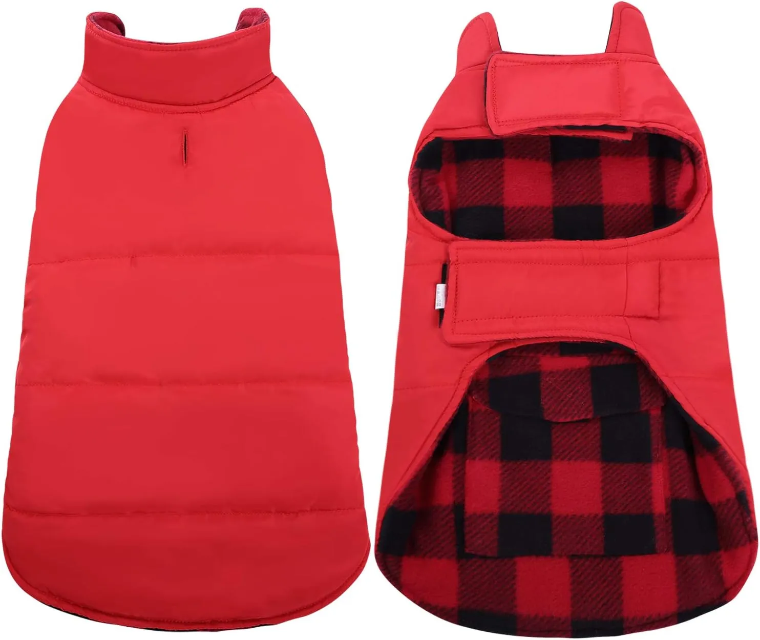 ASENKU Dog Coat, Dog Fleece Jacket with Plaid Reversible, Waterproof Windproof Cold Weather Vest, Pet Apparel for Small Medium Large Dogs