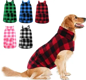 ASENKU Dog Coat, Dog Fleece Jacket with Plaid Reversible, Waterproof Windproof Cold Weather Vest, Pet Apparel for Small Medium Large Dogs
