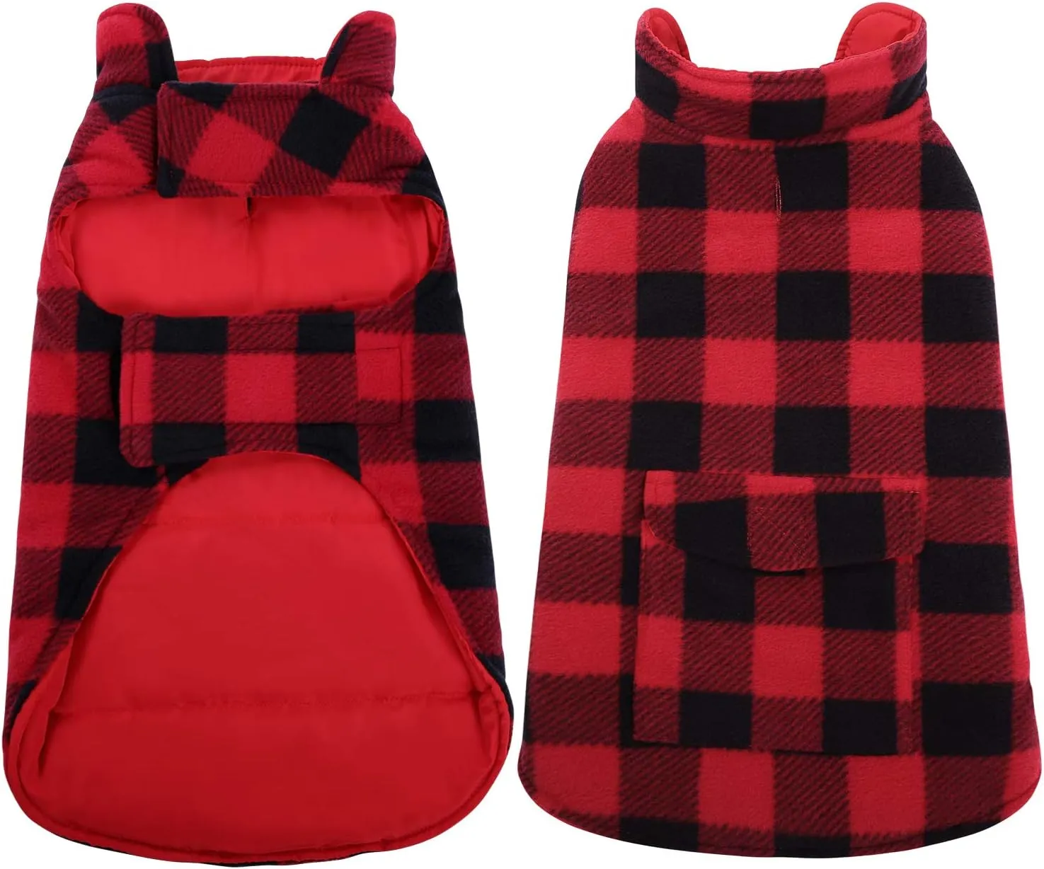 ASENKU Dog Coat, Dog Fleece Jacket with Plaid Reversible, Waterproof Windproof Cold Weather Vest, Pet Apparel for Small Medium Large Dogs