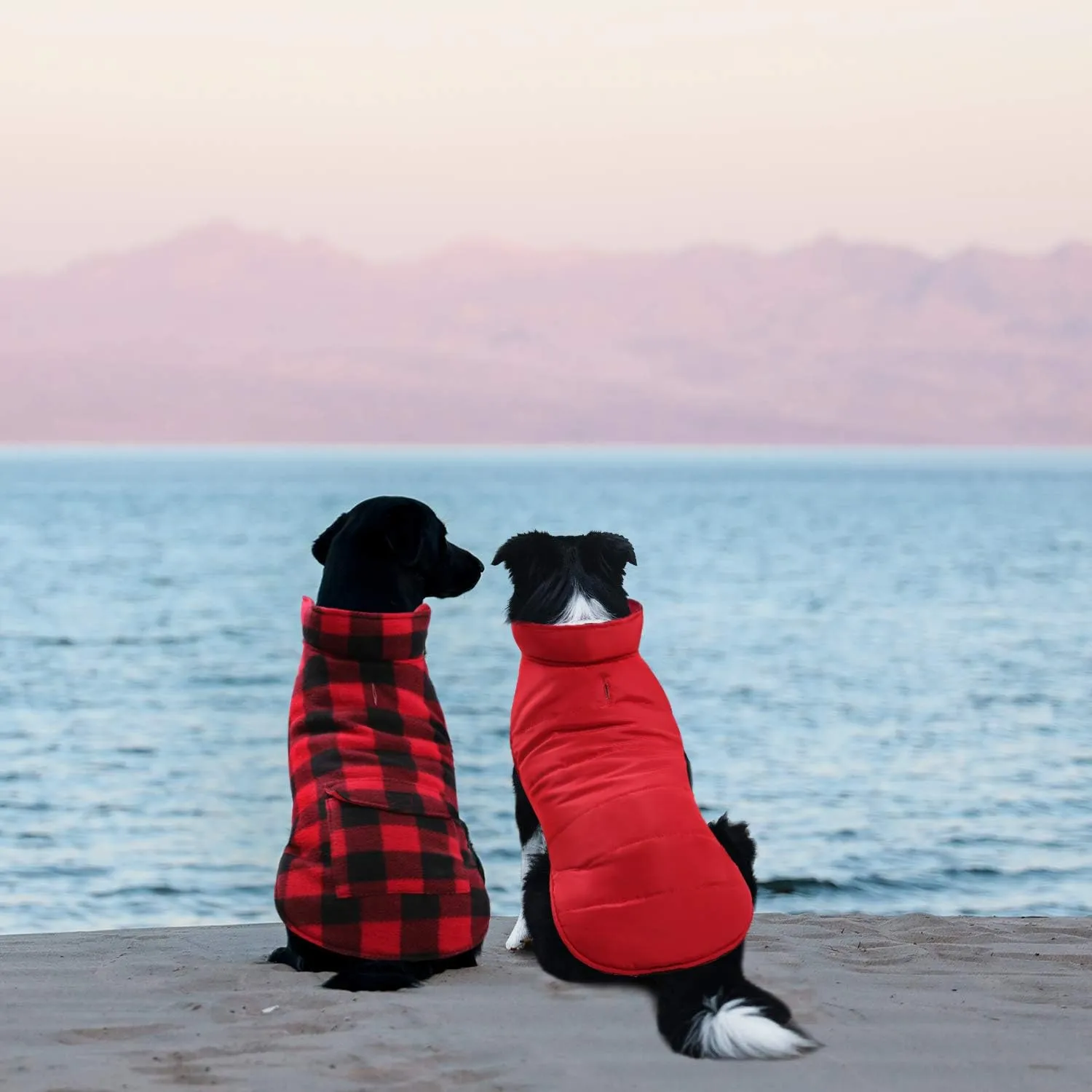 ASENKU Dog Coat, Dog Fleece Jacket with Plaid Reversible, Waterproof Windproof Cold Weather Vest, Pet Apparel for Small Medium Large Dogs