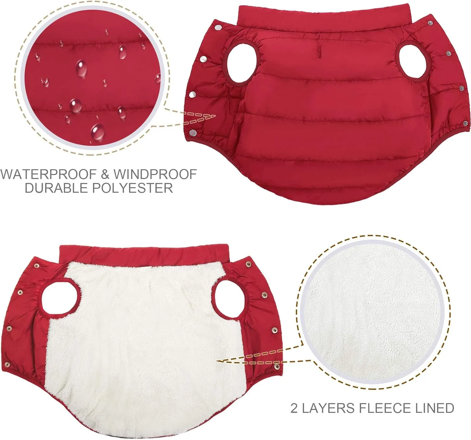 ASENKU Windproof Winter Jacket Waterproof Coat Warm Vest Cold Weather Pet Apparel With 2 Layers Fleece Lined for Small Medium Large Dogs (M, Red)