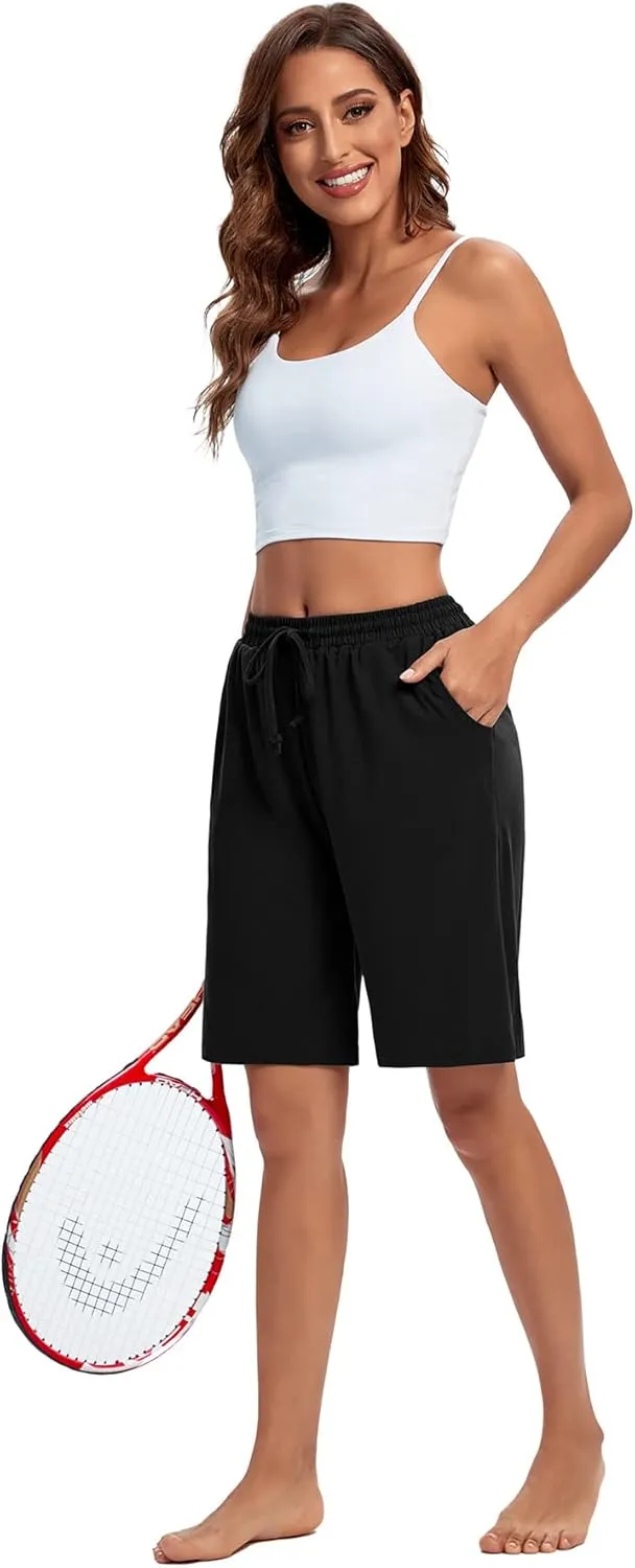 ASIMOON Womens Bermuda Shorts Lounge Athletic Shorts Loose Running Shorts Casual Long Yoga Shorts with Pockets