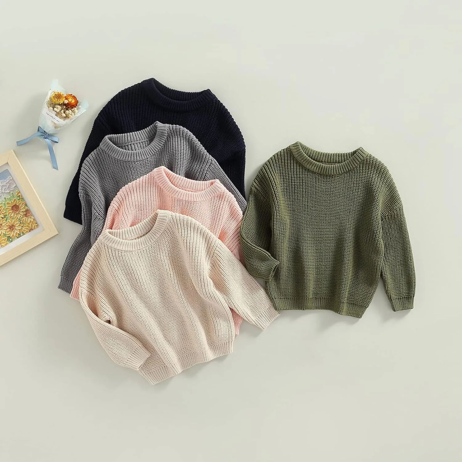 Baby Girl Boy Knit Sweater Blouse Pullover Sweatshirt Warm Crewneck Long Sleeve Tops for Infant Toddler