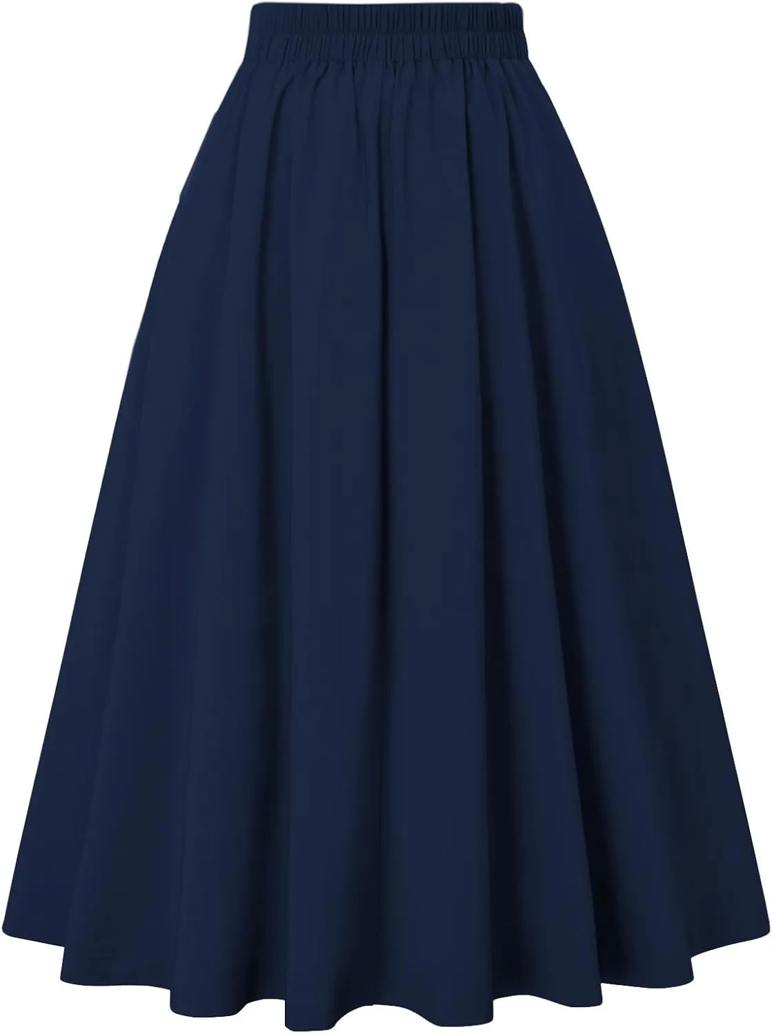 Belle Poque Women's Vintage High Waist Pleated Midi A-Line Skirt with Pockets