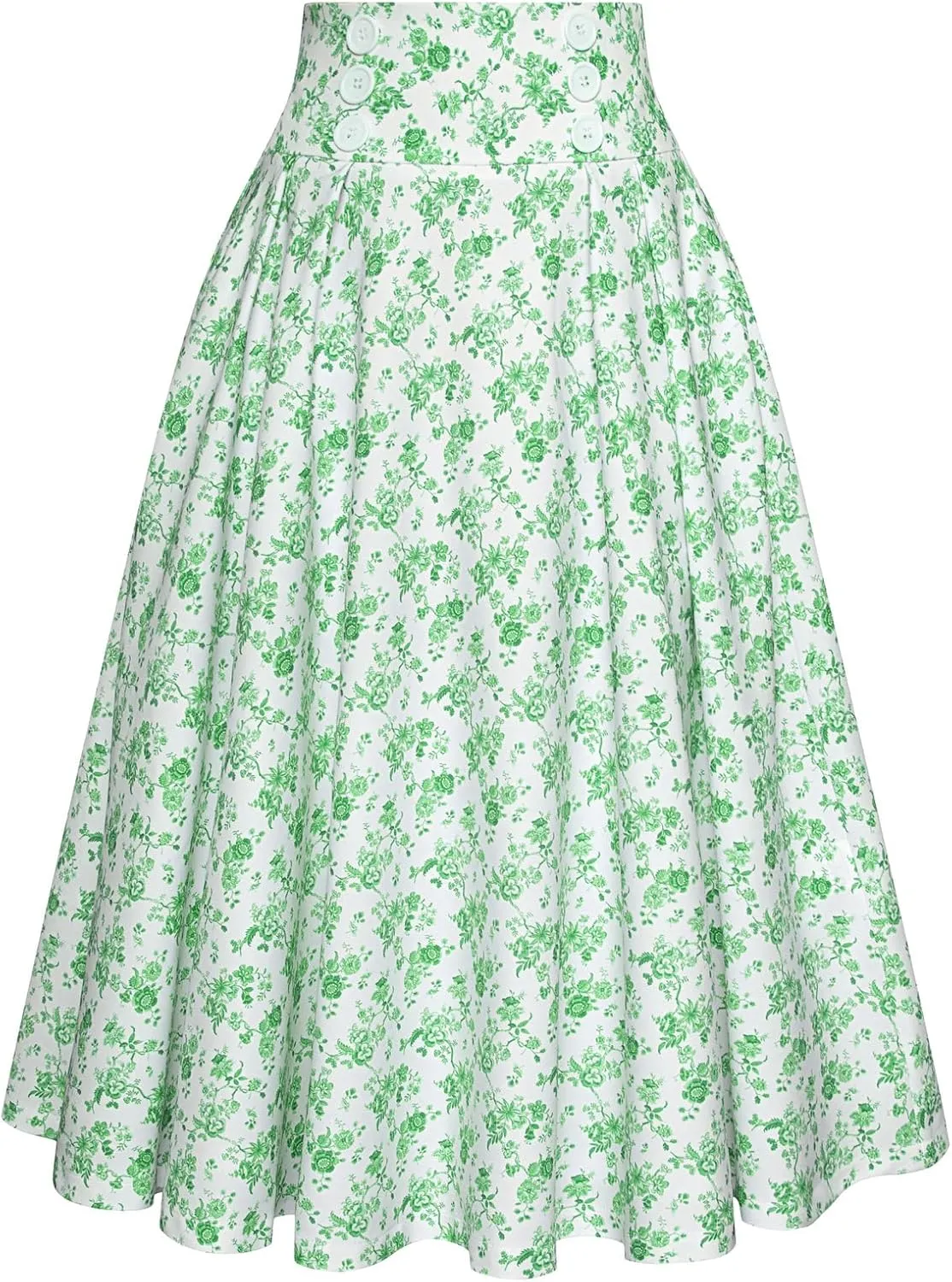 Belle Poque Women's Vintage High Waist Pleated Midi A-Line Skirt with Pockets