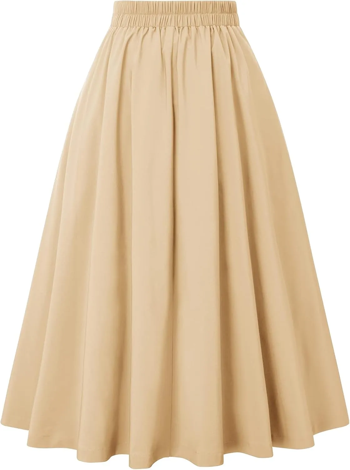 Belle Poque Women's Vintage High Waist Pleated Midi A-Line Skirt with Pockets