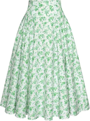 Belle Poque Women's Vintage High Waist Pleated Midi A-Line Skirt with Pockets