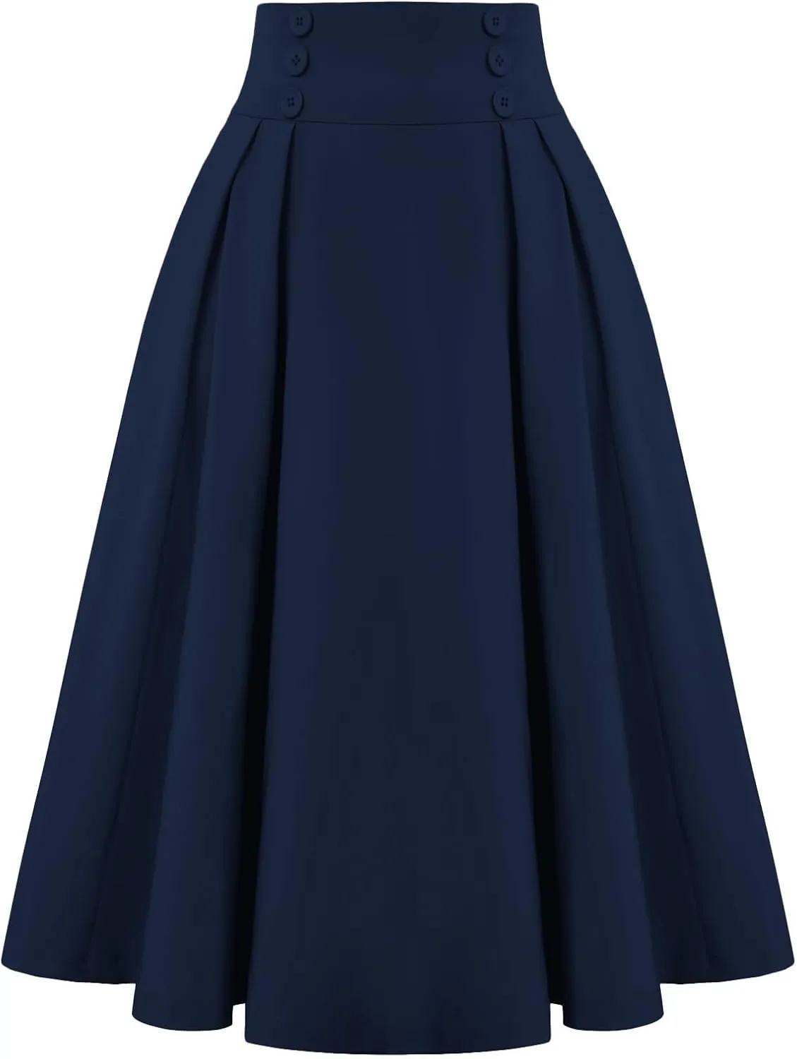 Belle Poque Women's Vintage High Waist Pleated Midi A-Line Skirt with Pockets