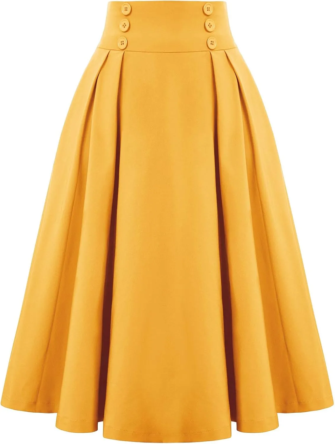 Belle Poque Women's Vintage High Waist Pleated Midi A-Line Skirt with Pockets