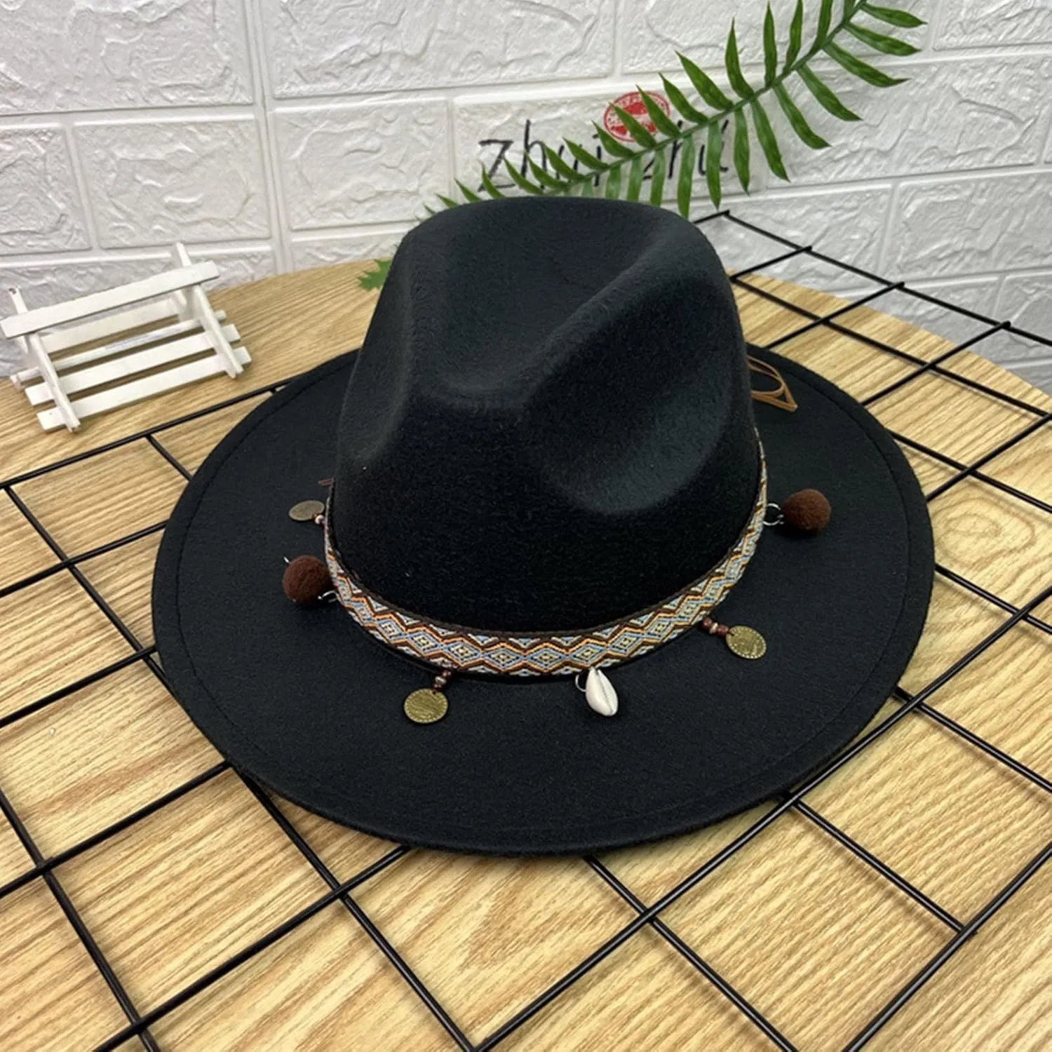 Big Wide Brim Fedora Hat for Women Western Hats Women's Solid Color Panama Rancher Hat