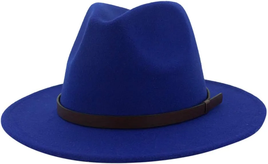 Black Elegant Wide Brim Fedora Flat Panama Hat Cap Women Belt Buckle Fedora Hat Trucker Hat Chain Kid