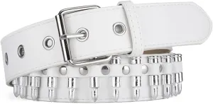Black Studded Belt Punk Rock Rivet Belt Grommet Threads Belt with Bright Metal Pyramid for Women Men