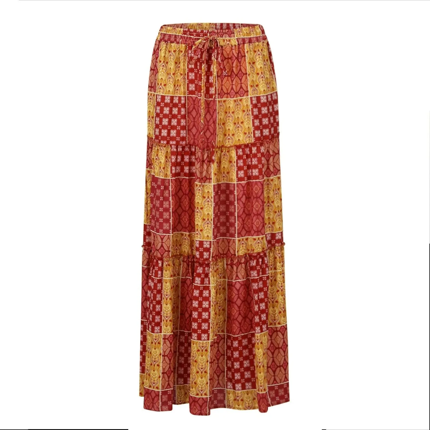 Boho Skirts for Women Summer Vacation High Waist Tie Loose Flower Print Elastic Waist Casual Long Maxi Party Skirt