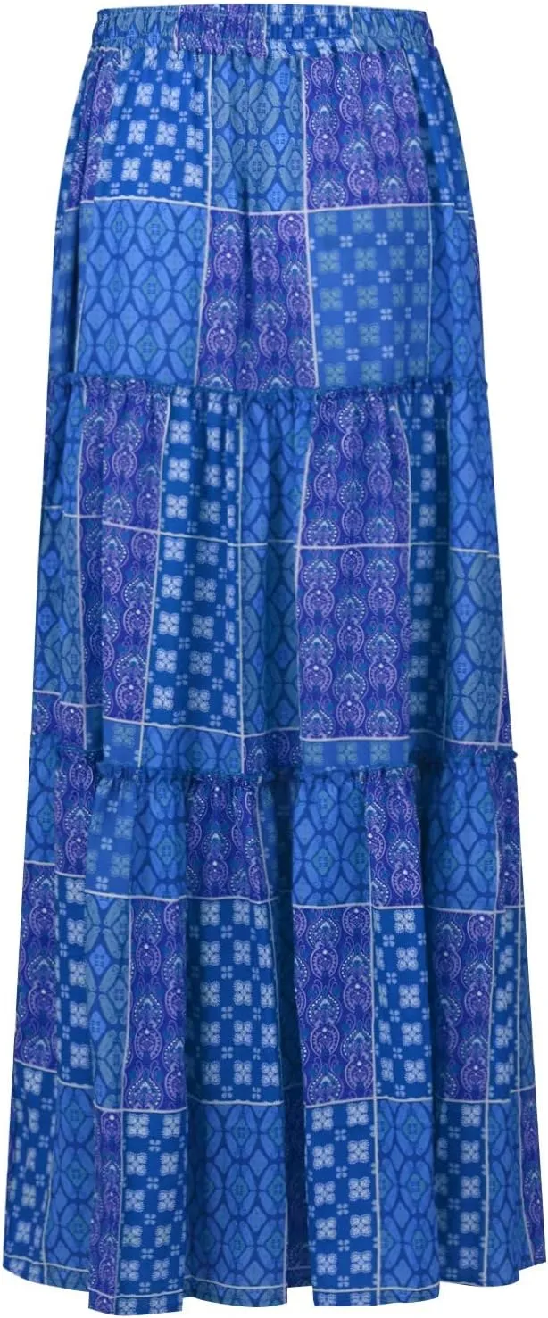 Boho Skirts for Women Summer Vacation High Waist Tie Loose Flower Print Elastic Waist Casual Long Maxi Party Skirt