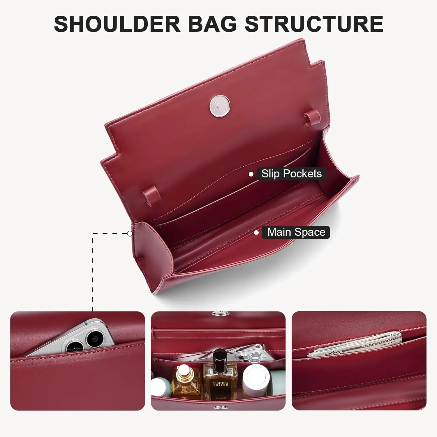 BOSTANTEN Shoulder Bag Crossbody Purses for Women Designer Leather Handbags with Adjustable Shoulder Strap