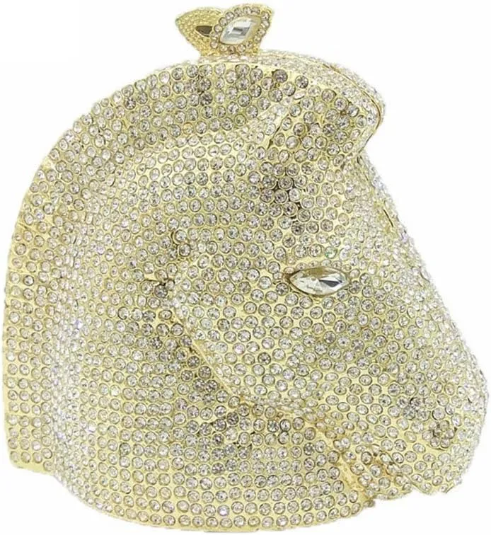 Boutique De FGG Horse Head Crystal Clutch Bags Women Animal Rhinestone Evening Handbags Party Crystal Clutch Purses,Mini