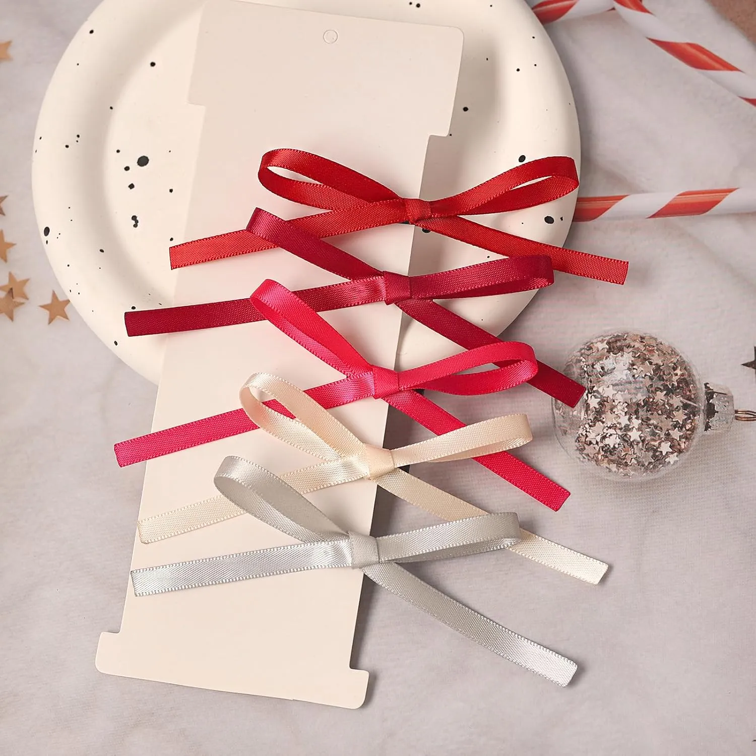 Bow Hair Clips, Long Tail Ribbon Small Claw Clips, Ponytail Holders with Bows in Black and Red, 10Pcs for Girls and Children