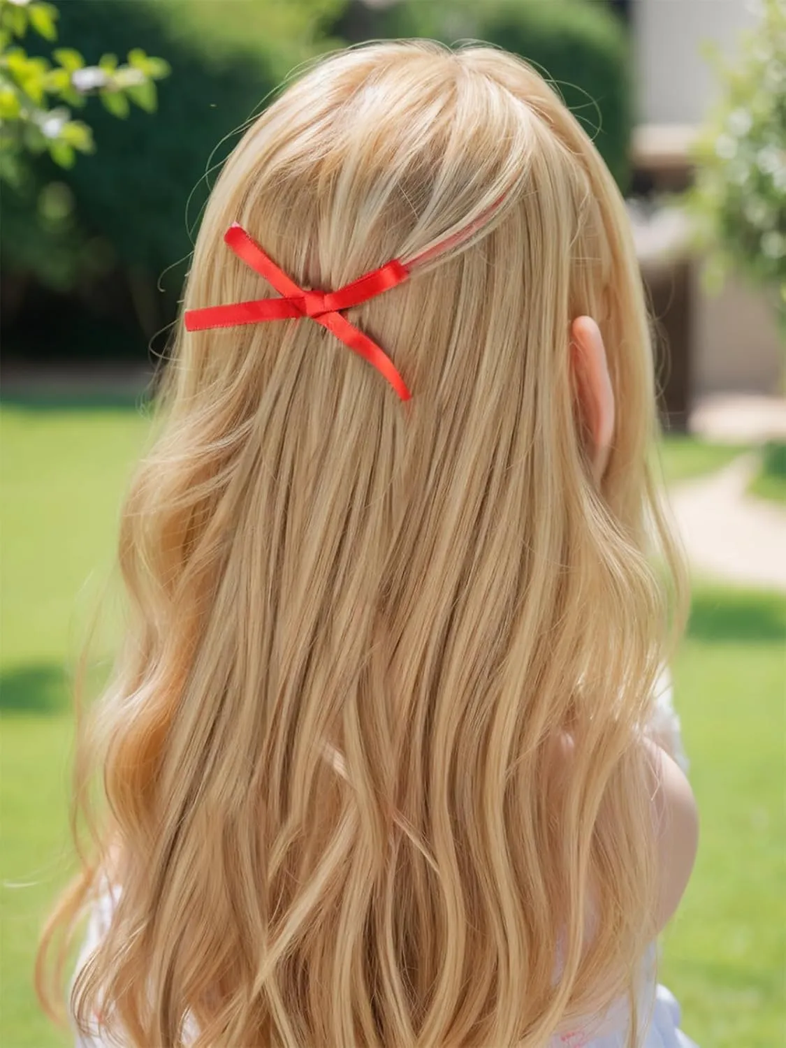 Bow Hair Clips, Long Tail Ribbon Small Claw Clips, Ponytail Holders with Bows in Black and Red, 10Pcs for Girls and Children