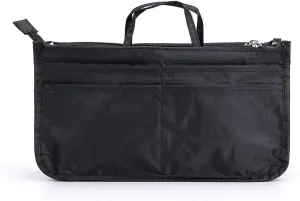 BTSKY Printing Handbag Organizers Inside Purse Insert - High Capacity 13 Pockets Bag Tote Organizer with Handle (Black)