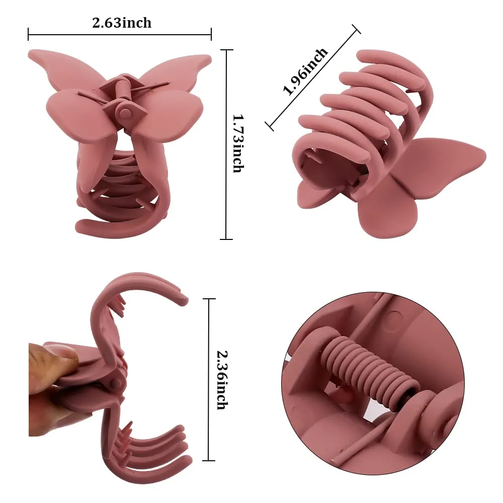 Butterfly Hair Accessories - Matte Claw Clips for Women and Girls, 4Pcs 2.6" Hair Clamps and Jaw Clips for Thin to Medium Hair