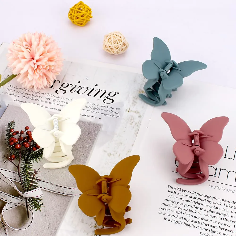 Butterfly Hair Accessories - Matte Claw Clips for Women and Girls, 4Pcs 2.6" Hair Clamps and Jaw Clips for Thin to Medium Hair
