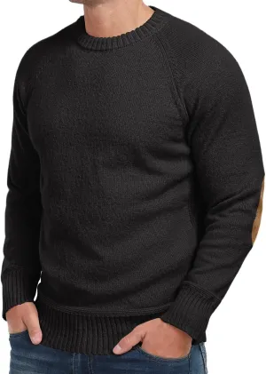 Cable Knit Sweater Men,Long Sleeve Casual Fishmen Sweater, Fit Pullover Sweater with Elbow Patches