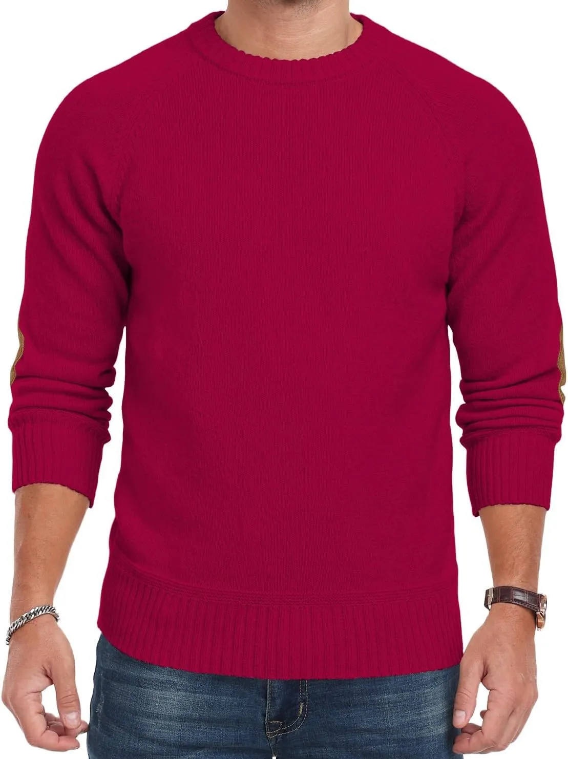 Cable Knit Sweater Men,Long Sleeve Casual Fishmen Sweater, Fit Pullover Sweater with Elbow Patches