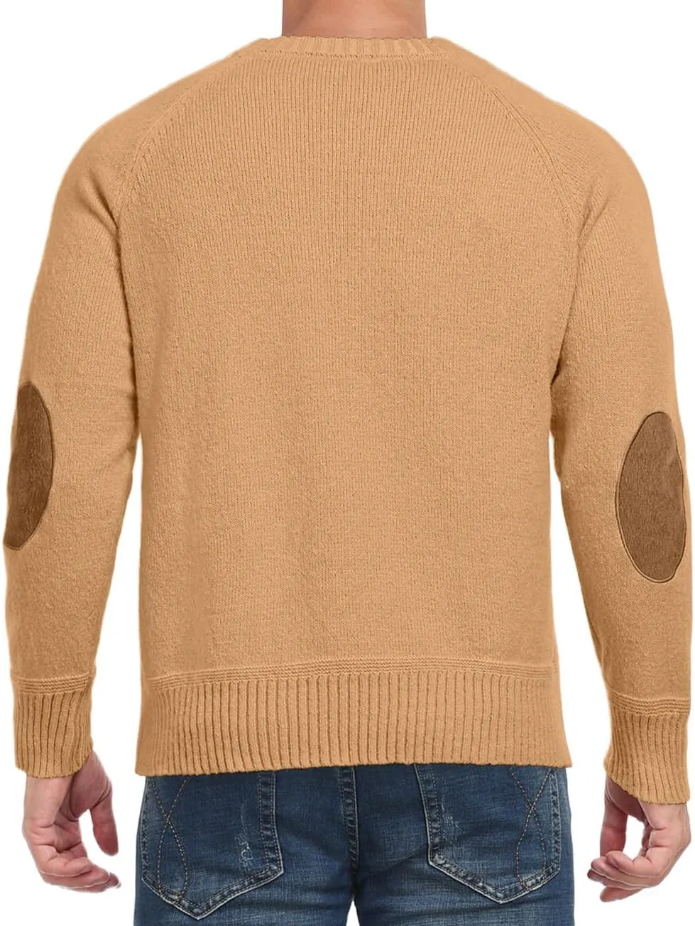 Cable Knit Sweater Men,Long Sleeve Casual Fishmen Sweater, Fit Pullover Sweater with Elbow Patches