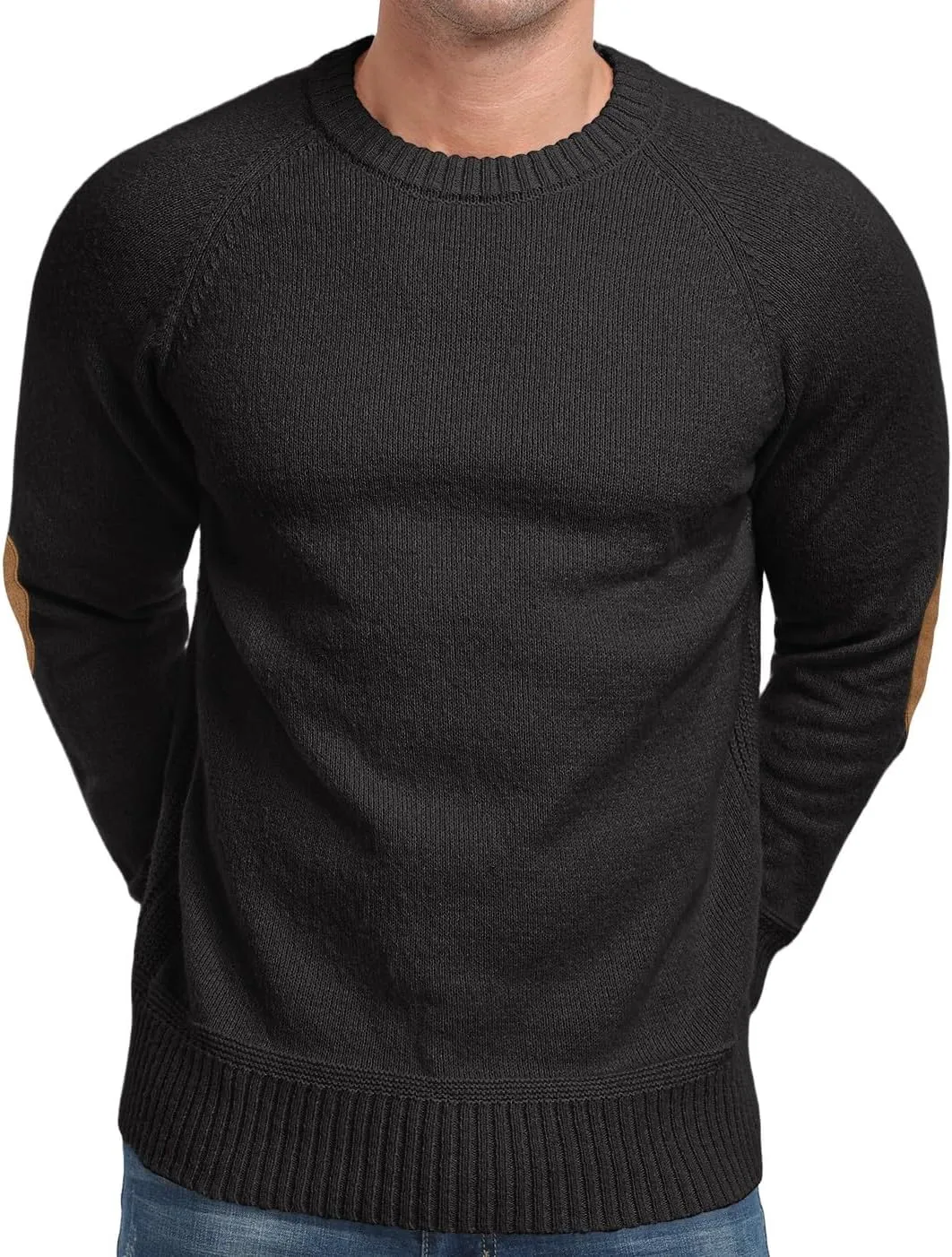 Cable Knit Sweater Men,Long Sleeve Casual Fishmen Sweater, Fit Pullover Sweater with Elbow Patches