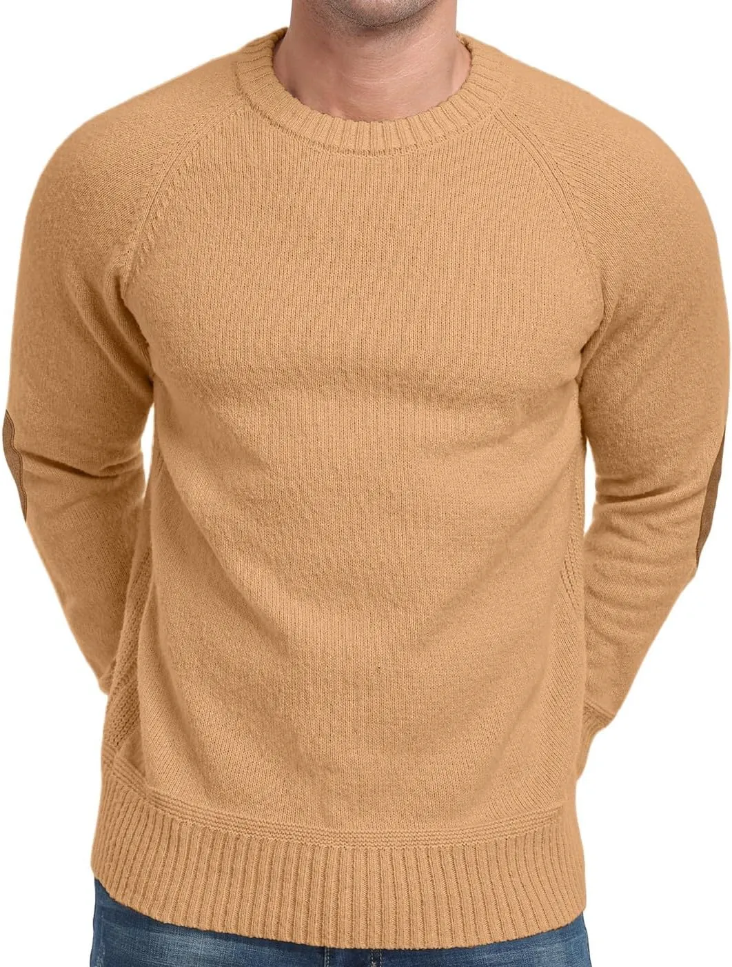 Cable Knit Sweater Men,Long Sleeve Casual Fishmen Sweater, Fit Pullover Sweater with Elbow Patches