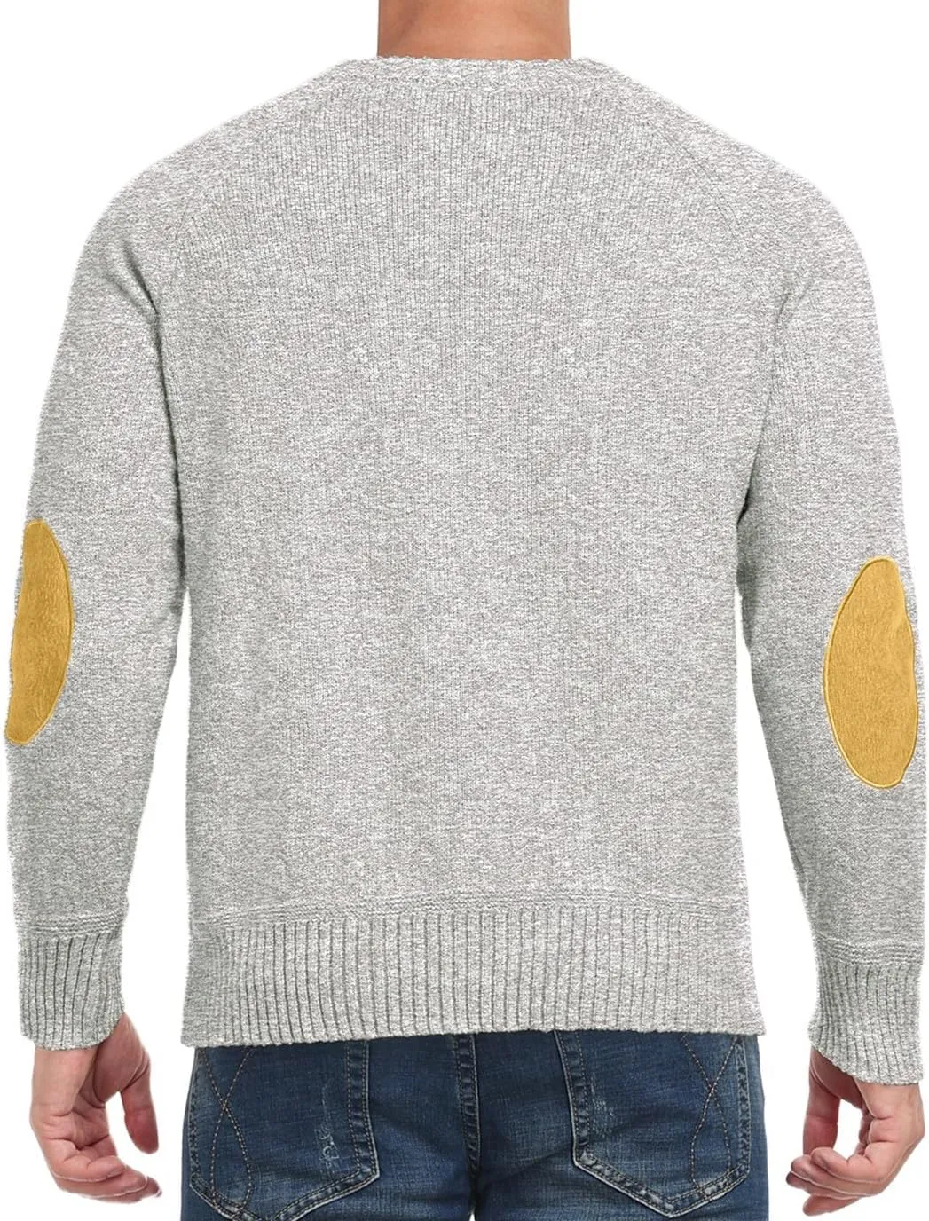 Cable Knit Sweater Men,Long Sleeve Casual Fishmen Sweater, Fit Pullover Sweater with Elbow Patches