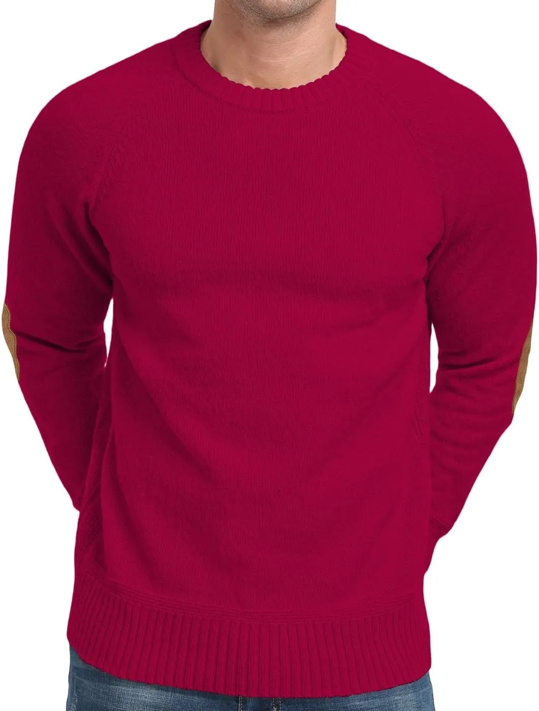 Cable Knit Sweater Men,Long Sleeve Casual Fishmen Sweater, Fit Pullover Sweater with Elbow Patches