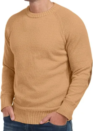 Cable Knit Sweater Men,Long Sleeve Casual Fishmen Sweater, Fit Pullover Sweater with Elbow Patches