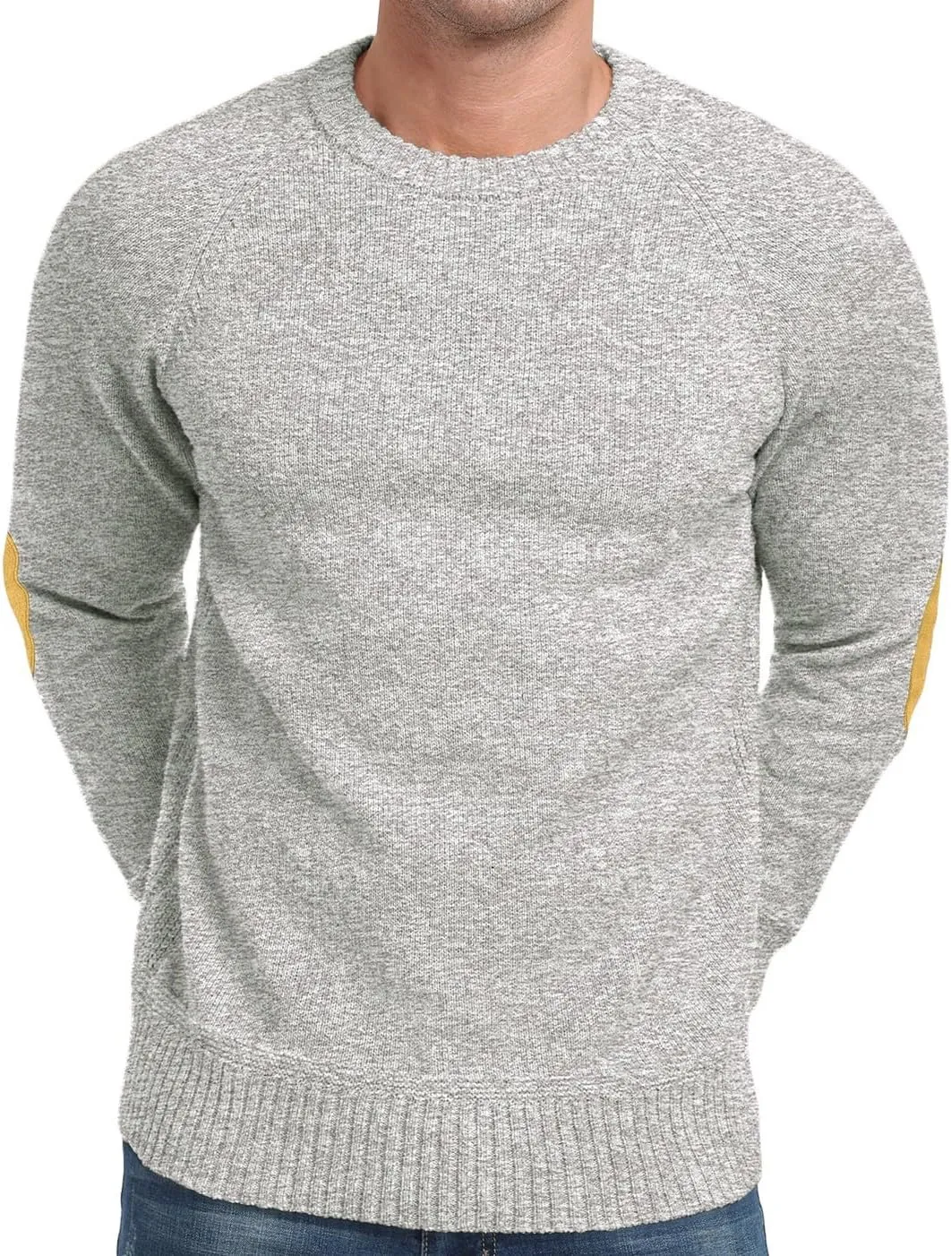 Cable Knit Sweater Men,Long Sleeve Casual Fishmen Sweater, Fit Pullover Sweater with Elbow Patches