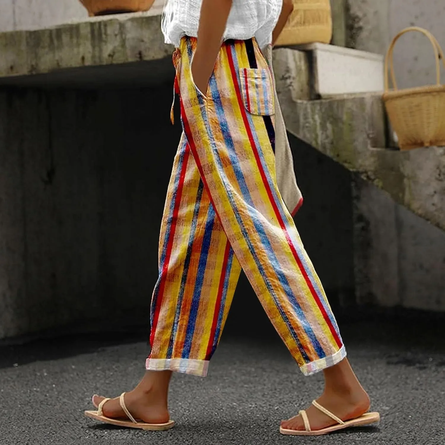 Capris Pants for Women Pants Drawstring Capri Pants with Pockets Wide Leg Cropped Pants for Women Capris Pants for