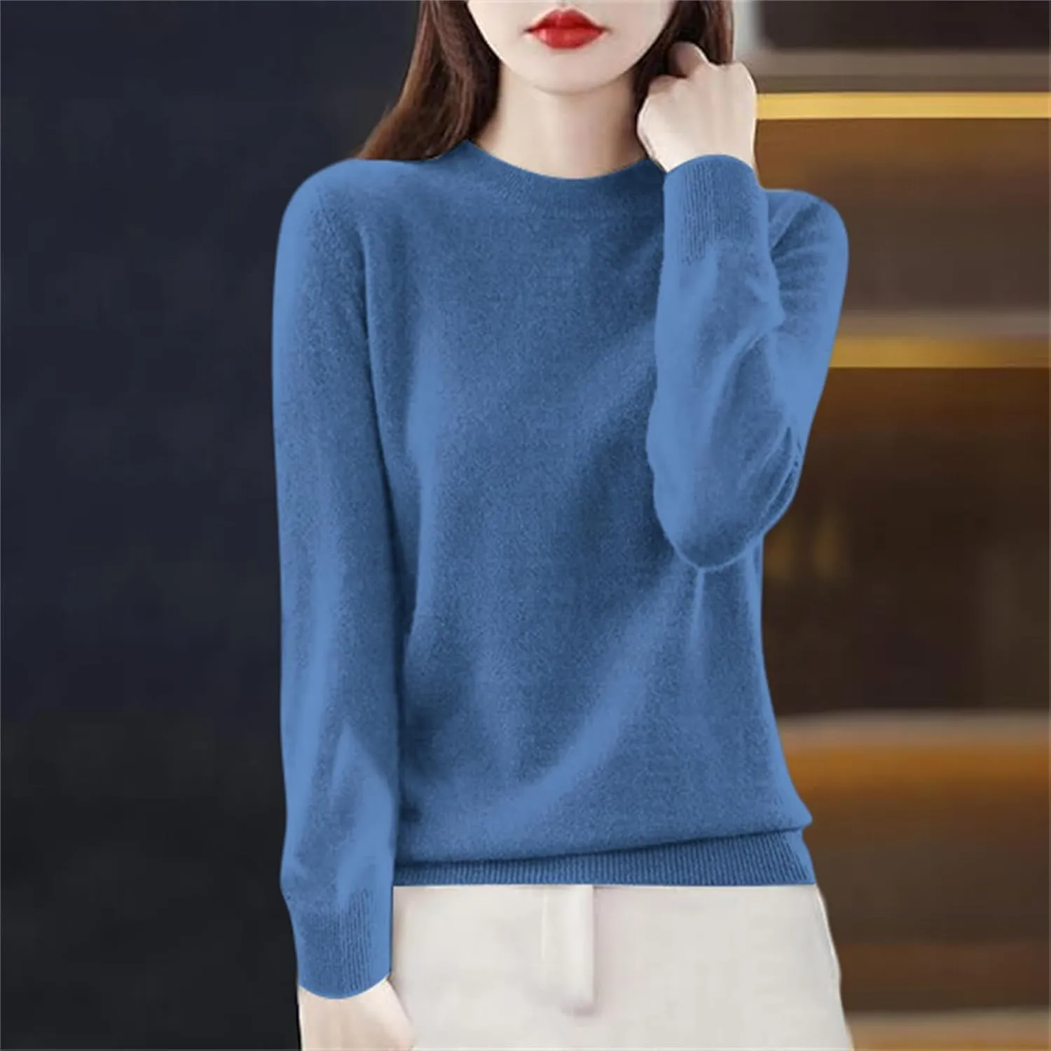Cashmere Sweaters for Women Long Sleeve Crewneck Pullover Comfort Sweater Ladies Sweaters for Women Trendy 2025