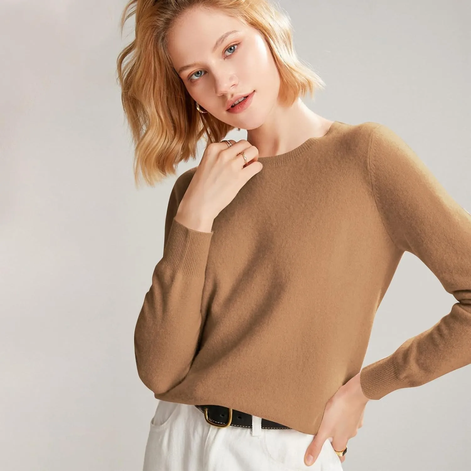 Cashmere Sweaters for Women Wool Blend Knit Sweater Long Sleeve Crewneck Pullover Sweater 2024 Fall Outfits