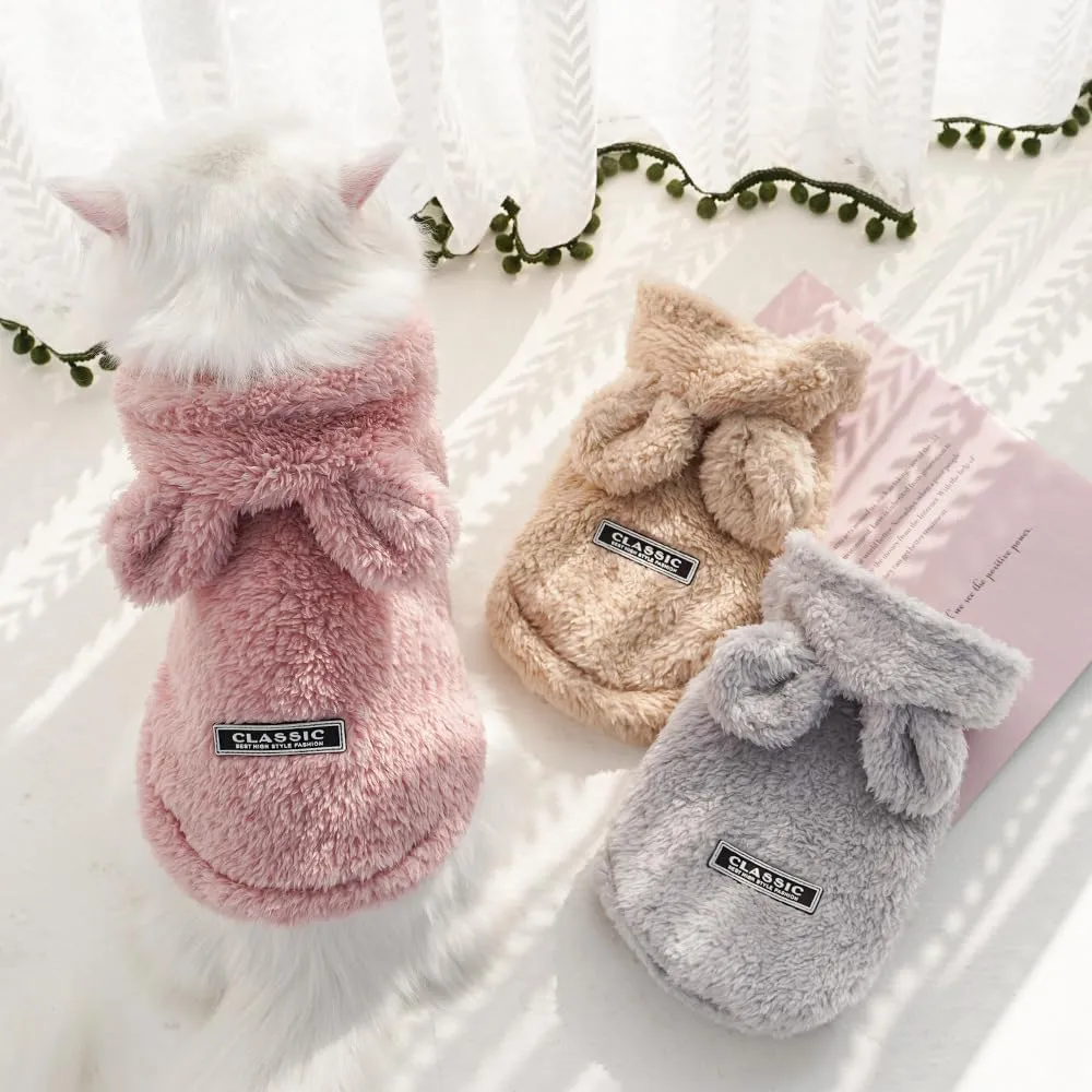 Cat Bunny Ears Costume Cute Dog Kitten Hoodies Sweater Rabbit Ears Puppy Pet Apparel (Small,Pink)