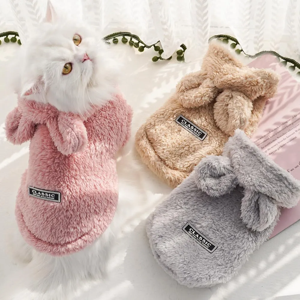 Cat Bunny Ears Costume Cute Dog Kitten Hoodies Sweater Rabbit Ears Puppy Pet Apparel (Small,Pink)