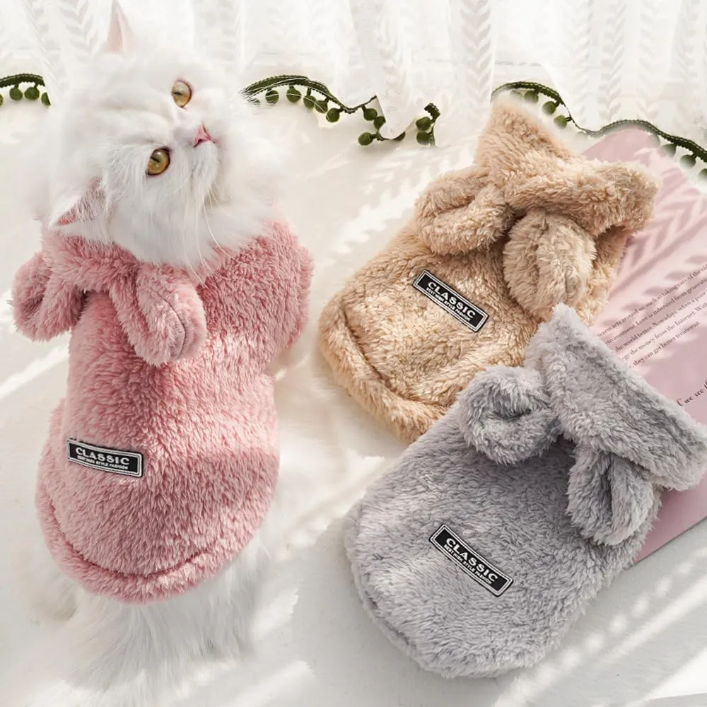 Cat Bunny Ears Costume Cute Dog Kitten Hoodies Sweater Rabbit Ears Puppy Pet Apparel (X-Large,Pink)
