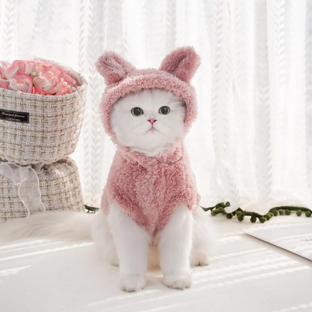 Cat Bunny Ears Costume Cute Dog Kitten Hoodies Sweater Rabbit Ears Puppy Pet Apparel (X-Large,Pink)