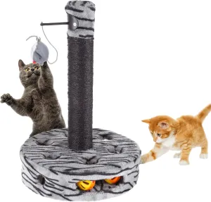 Cat Scratching Post - Interactive Play Area with Sisal Rope Scratcher and Hanging Toy for Indoor Cats - Scratch Tree for Pets by PETMAKER (Black/Gray)