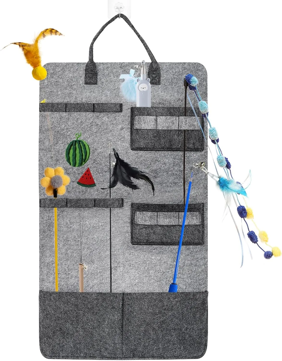 Cat Teaser Toy Storage Hanging Bag, Wand Toy Holder and Cat Toy Organizer for Indoor Cats, Cat Toy Storage Box Ensuring Feline Safety and a Clutter-Free Home