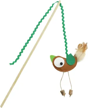 Cat Teaser Wand with Bell and Silvervine: Cute Bird Cat Toy with Feather Tail for Interactive Play and Exercise