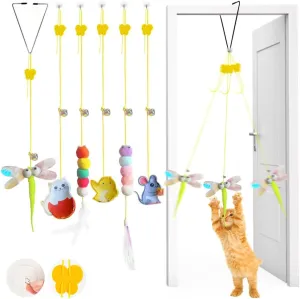Cat Toys 6PCS Hanging Door String Retractable Toys, Cat Teaser Self Play Hanging Indoor Play Chase Fun Hunting Exercise for Mental Physical Stimulation