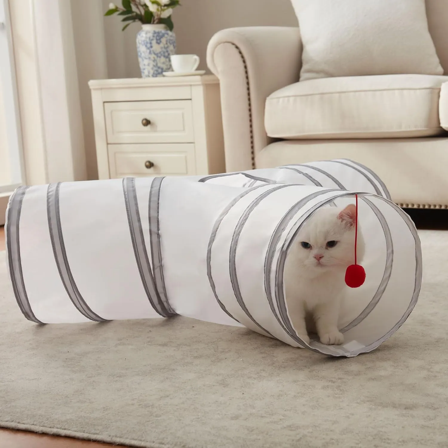 Cat Tunnels for Indoor Cats 3 Way Play Toy Kitty Tunnel Peek Hole Toy with Ball for Cat Tube Fun for Rabbits Kittens and Dogs