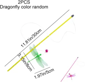 Cat Wand Toys,Interactive Cat Toys for Indoor Cats Adult Kitten,Funny Cat Sticks Pet Interactive Cat Toys with Dragonfly Bell Toys for Kitten Playing(2 Pc)